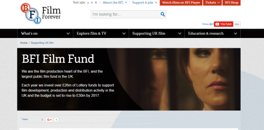 BFI Film fund screenshot